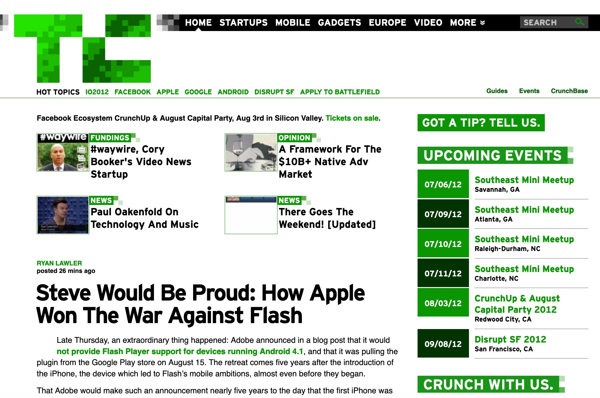 TechCrunch homepage (2012)
